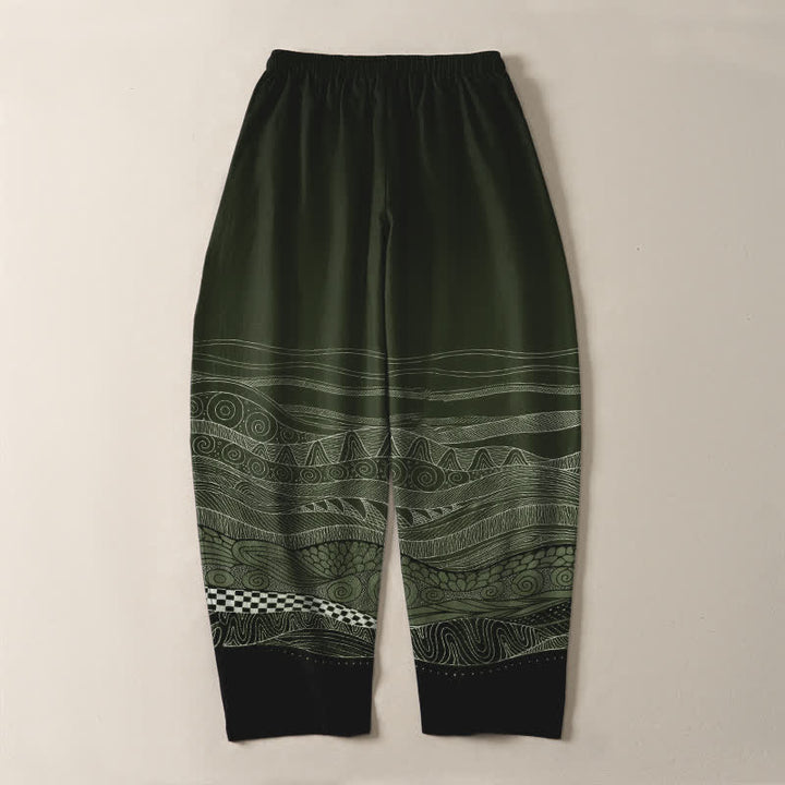 Buddha Stones Pantalon fuselé pour homme en pur coton à motif ethnique ondulé, cordon de serrage et poches - image 14
