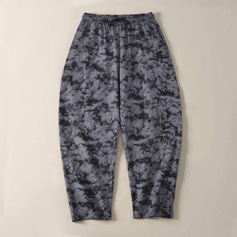 Buddha Stones Pantalon fuselé pour homme en pur coton, motif camouflage marbré foncé, cordon de serrage et poches - image 2