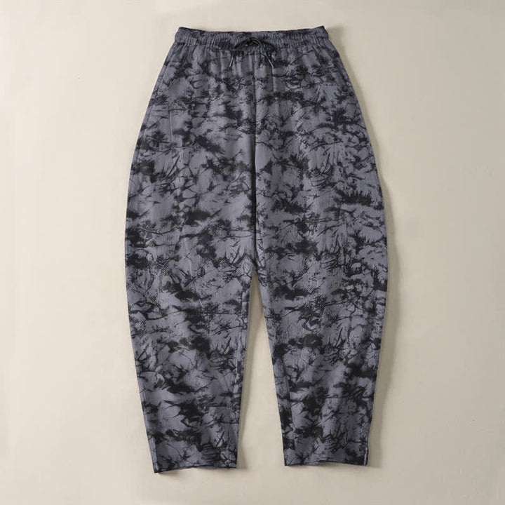 Buddha Stones Pantalon fuselé pour homme en pur coton, motif camouflage marbré foncé, cordon de serrage et poches - image 2