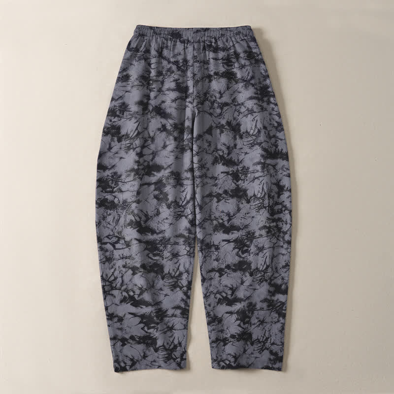 Buddha Stones Pantalon fuselé pour homme en pur coton, motif camouflage marbré foncé, cordon de serrage et poches - image 3