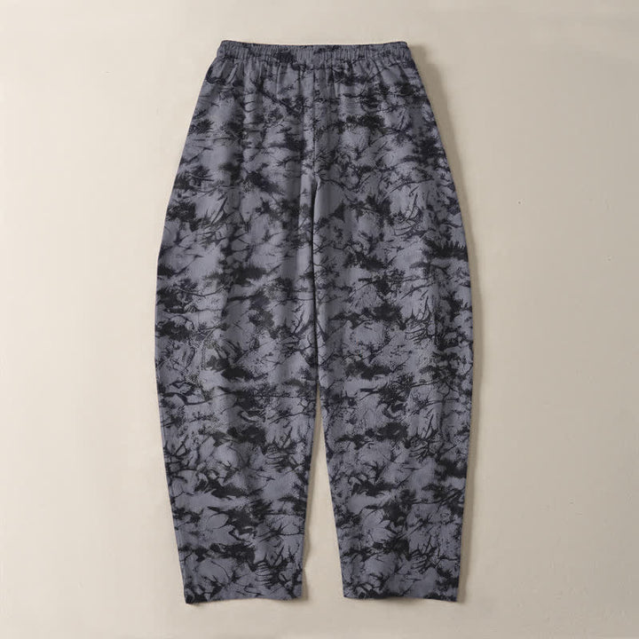 Buddha Stones Pantalon fuselé pour homme en pur coton, motif camouflage marbré foncé, cordon de serrage et poches - image 3