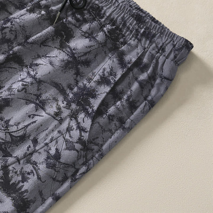 Buddha Stones Pantalon fuselé pour homme en pur coton, motif camouflage marbré foncé, cordon de serrage et poches - image 4