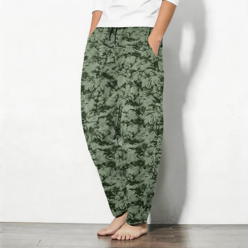 Buddha Stones Pantalon fuselé pour homme en pur coton, motif camouflage marbré foncé, cordon de serrage et poches - image 8