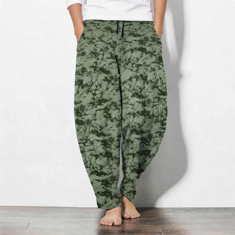 Buddha Stones Pantalon fuselé pour homme en pur coton, motif camouflage marbré foncé, cordon de serrage et poches - Vert olive - US/UK/AU50，EU60 (5XL) - image 7
