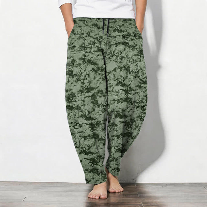 Buddha Stones Pantalon fuselé pour homme en pur coton, motif camouflage marbré foncé, cordon de serrage et poches - Vert olive - US/UK/AU50，EU60 (5XL) - image 7