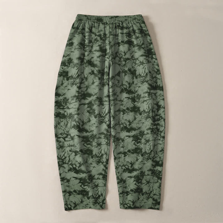 Buddha Stones Pantalon fuselé pour homme en pur coton, motif camouflage marbré foncé, cordon de serrage et poches - image 10