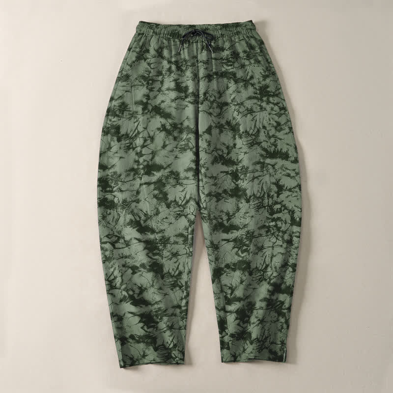 Buddha Stones Pantalon fuselé pour homme en pur coton, motif camouflage marbré foncé, cordon de serrage et poches - image 9