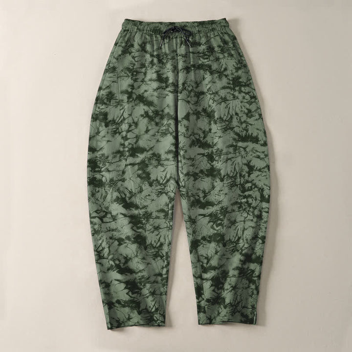 Buddha Stones Pantalon fuselé pour homme en pur coton, motif camouflage marbré foncé, cordon de serrage et poches - image 9