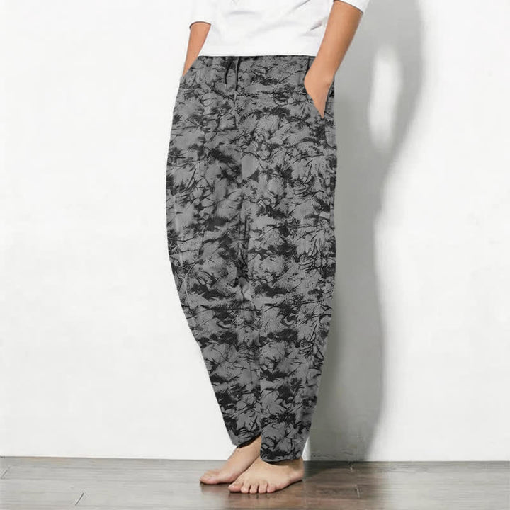 Buddha Stones Pantalon fuselé pour homme en pur coton, motif camouflage marbré foncé, cordon de serrage et poches - image 12