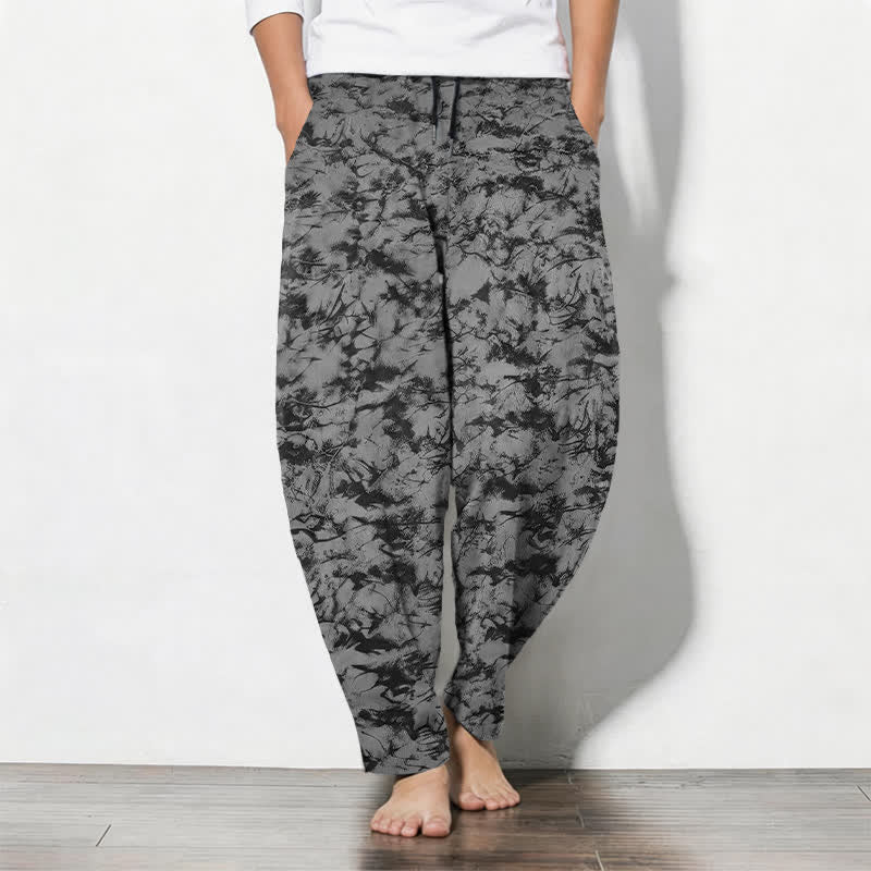 Buddha Stones Pantalon fuselé pour homme en pur coton, motif camouflage marbré foncé, cordon de serrage et poches - Noir - US/UK/AU50，EU60 (5XL) - image 11