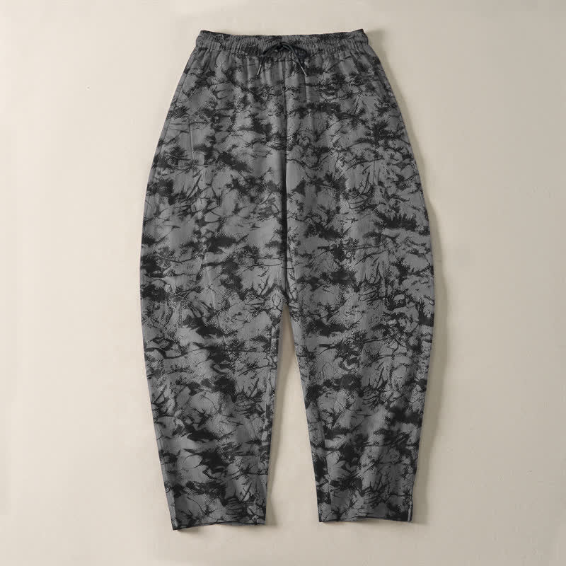 Buddha Stones Pantalon fuselé pour homme en pur coton, motif camouflage marbré foncé, cordon de serrage et poches - image 13