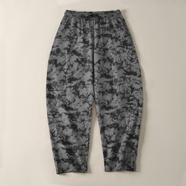 Buddha Stones Pantalon fuselé pour homme en pur coton, motif camouflage marbré foncé, cordon de serrage et poches - image 13
