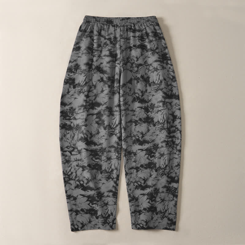 Buddha Stones Pantalon fuselé pour homme en pur coton, motif camouflage marbré foncé, cordon de serrage et poches - image 14