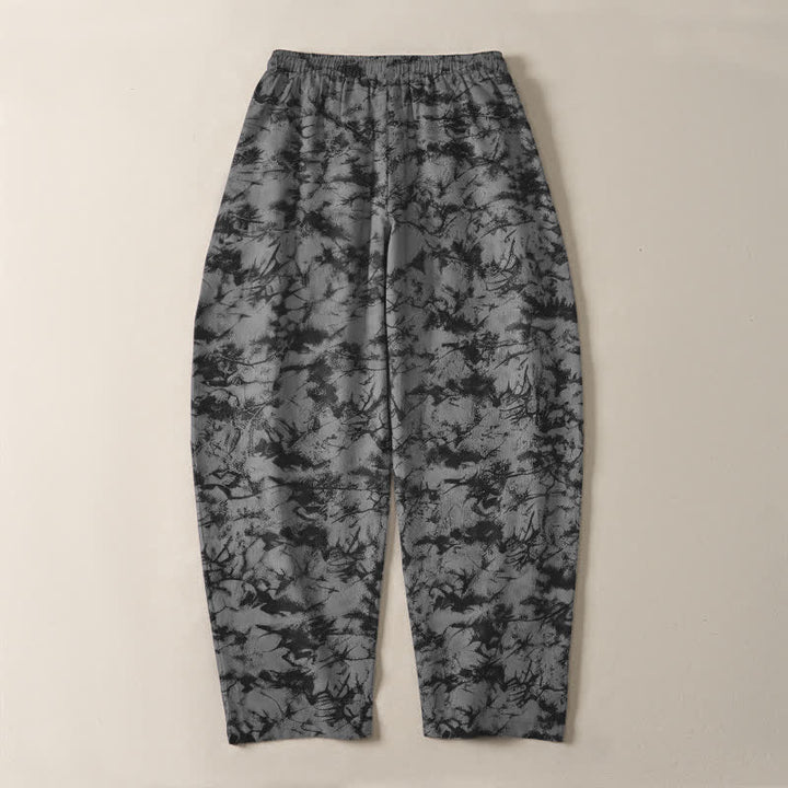 Buddha Stones Pantalon fuselé pour homme en pur coton, motif camouflage marbré foncé, cordon de serrage et poches - image 14