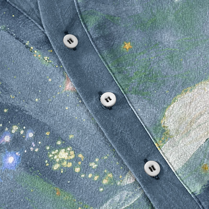 Buddha Stones Chemise homme à manches courtes et demi-boutonnée, motif paysage, en coton délavé - image 3