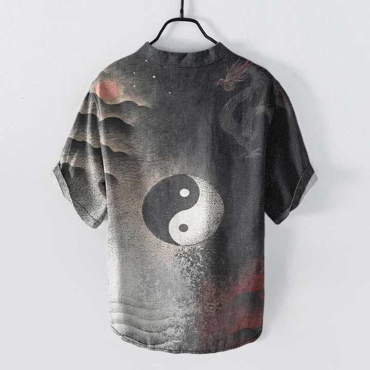 Buddha Stones Chemise à manches courtes pour homme en coton à motif nuage Yin Yang - image 1