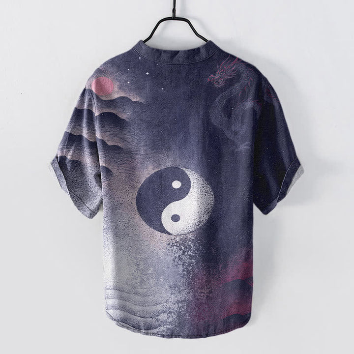 Buddha Stones Chemise à manches courtes pour homme en coton à motif nuage Yin Yang - image 6