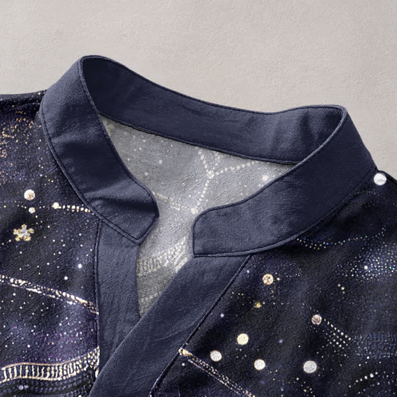 Buddha Stones Chemise à manches courtes pour homme en coton à motif mandala doré et galaxie, demi-boutonnée - image 2