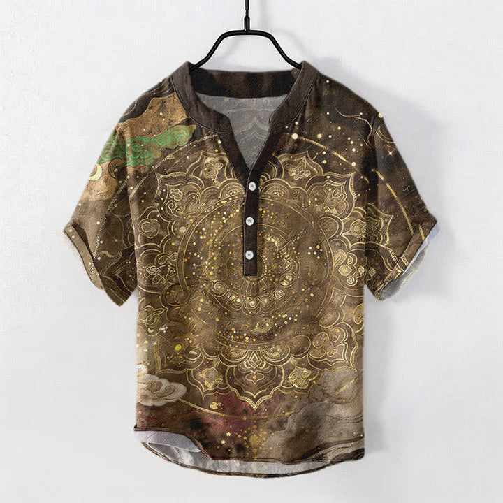 Buddha Stones Chemise à manches courtes pour homme en coton à motif mandala doré et galaxie, demi-boutonnée - DarkGoldenrod - US/UK/AU50，EU60 (5XL) - image 7
