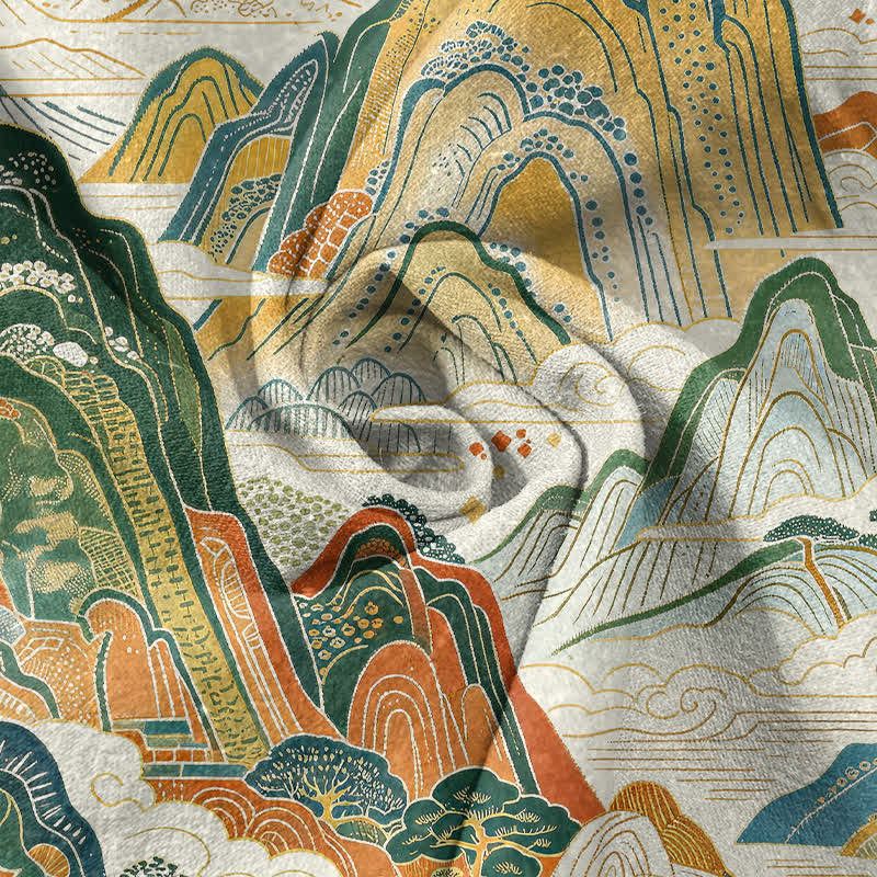 Buddha Stones Chemise à manches courtes et demi-boutonnée en coton à motif abstrait de paysage de montagne - image 2