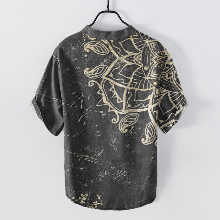 Buddha Stones Chemise homme à manches courtes et demi-boutons, en coton vintage à motif floral mandala - image 6