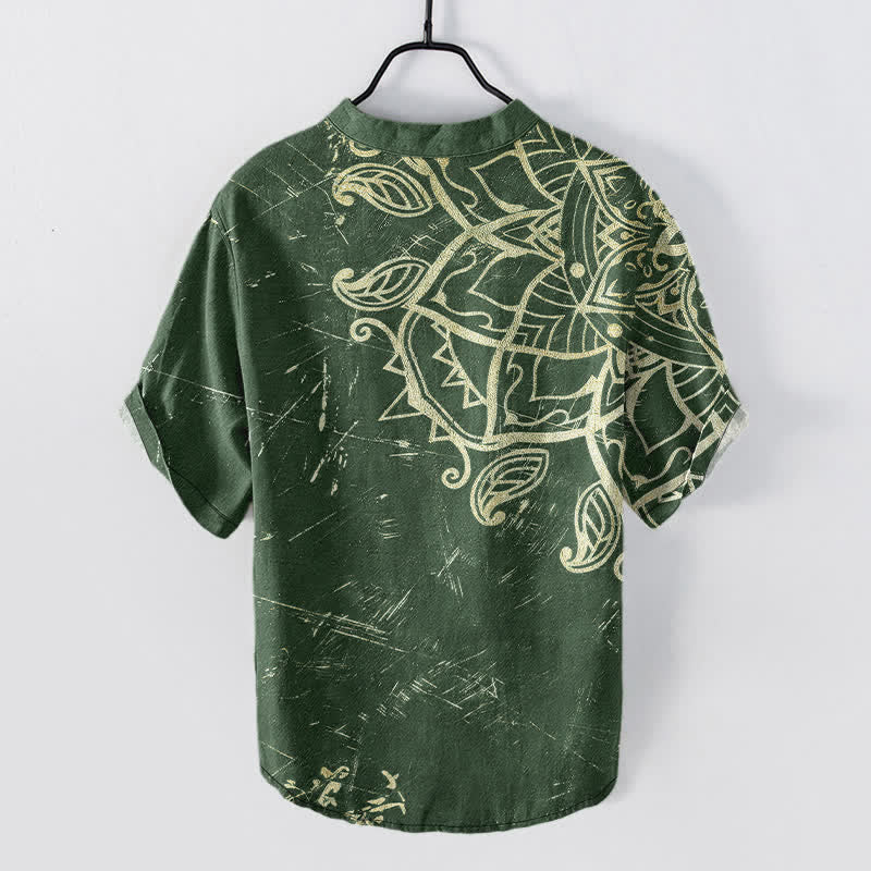 Buddha Stones Chemise homme à manches courtes et demi-boutons, en coton vintage à motif floral mandala - image 8