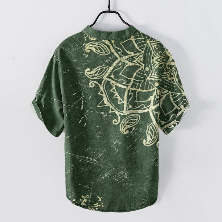 Buddha Stones Chemise homme à manches courtes et demi-boutons, en coton vintage à motif floral mandala - image 8