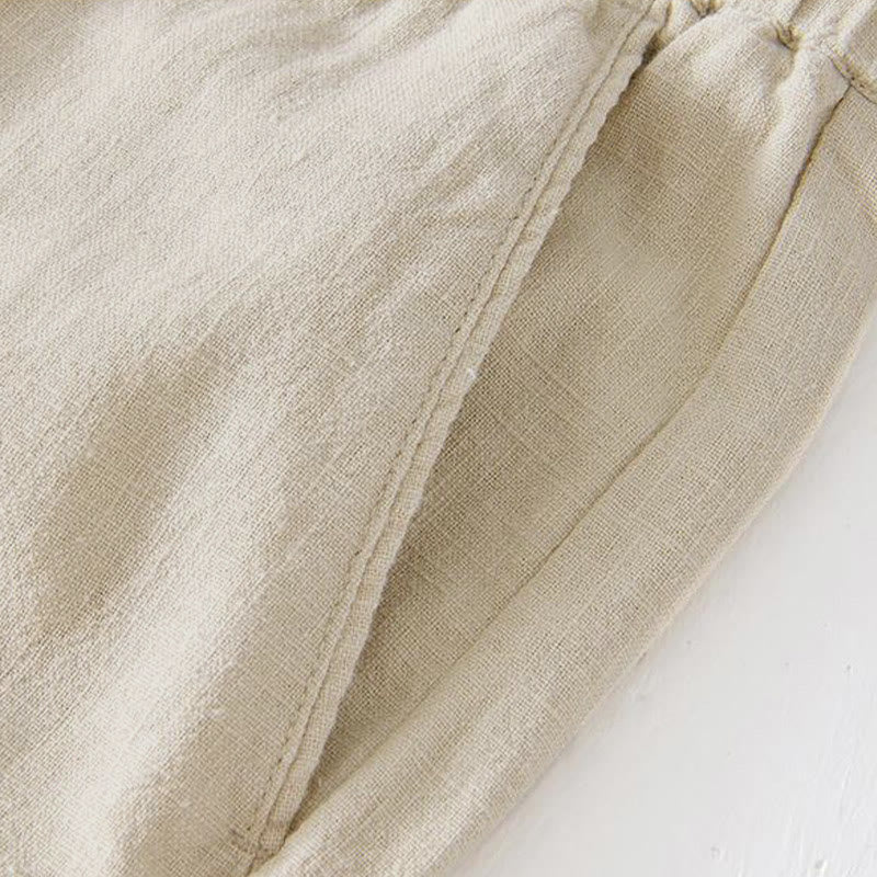 Short d'été pour homme en ramie, lin et coton, couleur unie, avec cordon de serrage et taille élastique, orné de Buddha Stones et doté de poches. - image 3