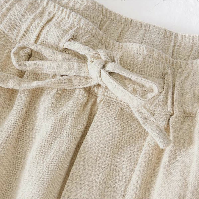 Short d'été pour homme en ramie, lin et coton, couleur unie, avec cordon de serrage et taille élastique, orné de Buddha Stones et doté de poches. - image 1