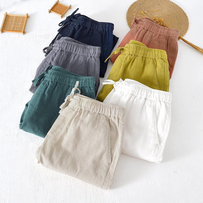 Short d'été pour homme en ramie, lin et coton, couleur unie, avec cordon de serrage et taille élastique, orné de Buddha Stones et doté de poches. - image 40
