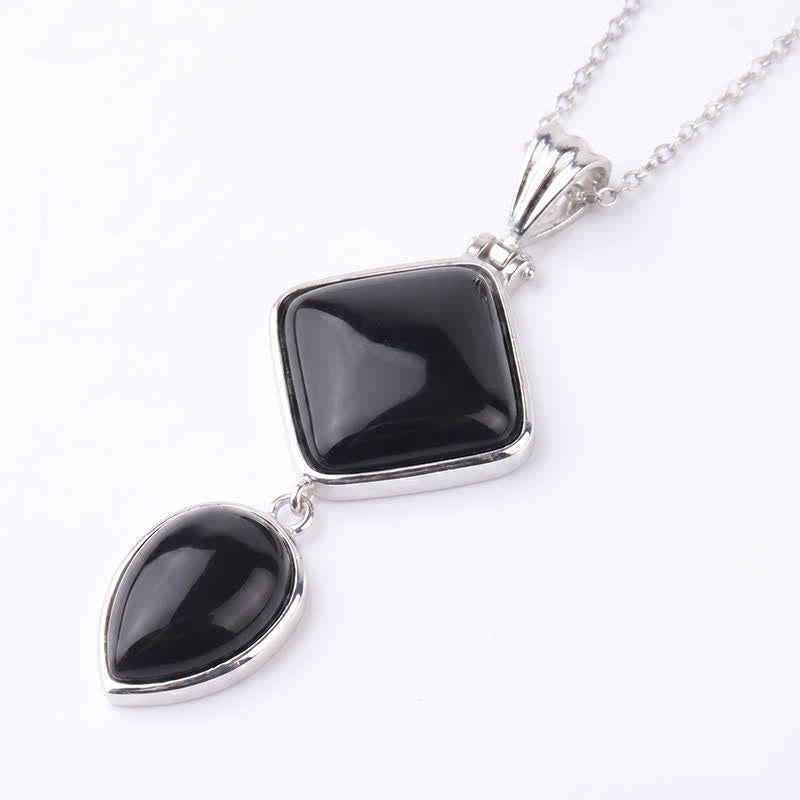 Buddha Stones Collier apaisant avec pendentif double en opale de pierre naturelle - Onyx noir - image 22