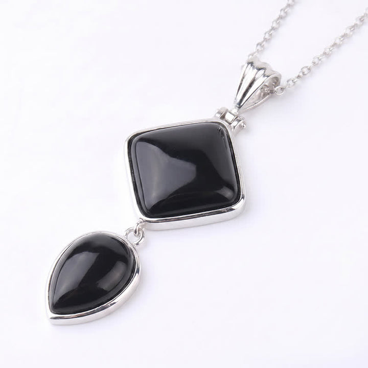 Buddha Stones Collier apaisant avec pendentif double en opale de pierre naturelle - Onyx noir - image 22