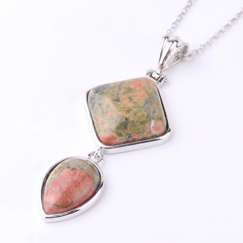 Buddha Stones Collier apaisant avec pendentif double en opale de pierre naturelle - Unakite - image 34