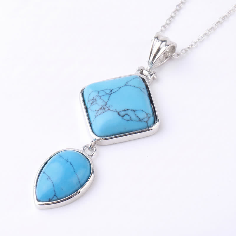 Buddha Stones Collier apaisant avec pendentif double en opale de pierre naturelle - Turquoise bleue - image 36