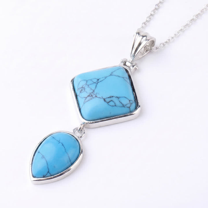 Buddha Stones Collier apaisant avec pendentif double en opale de pierre naturelle - Turquoise bleue - image 36