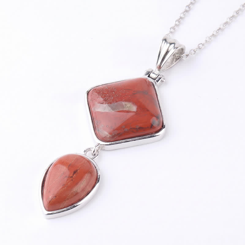 Buddha Stones Collier apaisant avec pendentif double en opale de pierre naturelle - Jaspe rouge - image 20