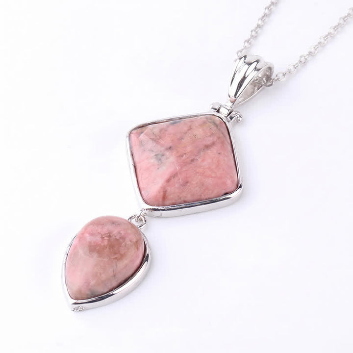 Buddha Stones Collier apaisant avec pendentif double en opale de pierre naturelle - Rhodonite - image 32