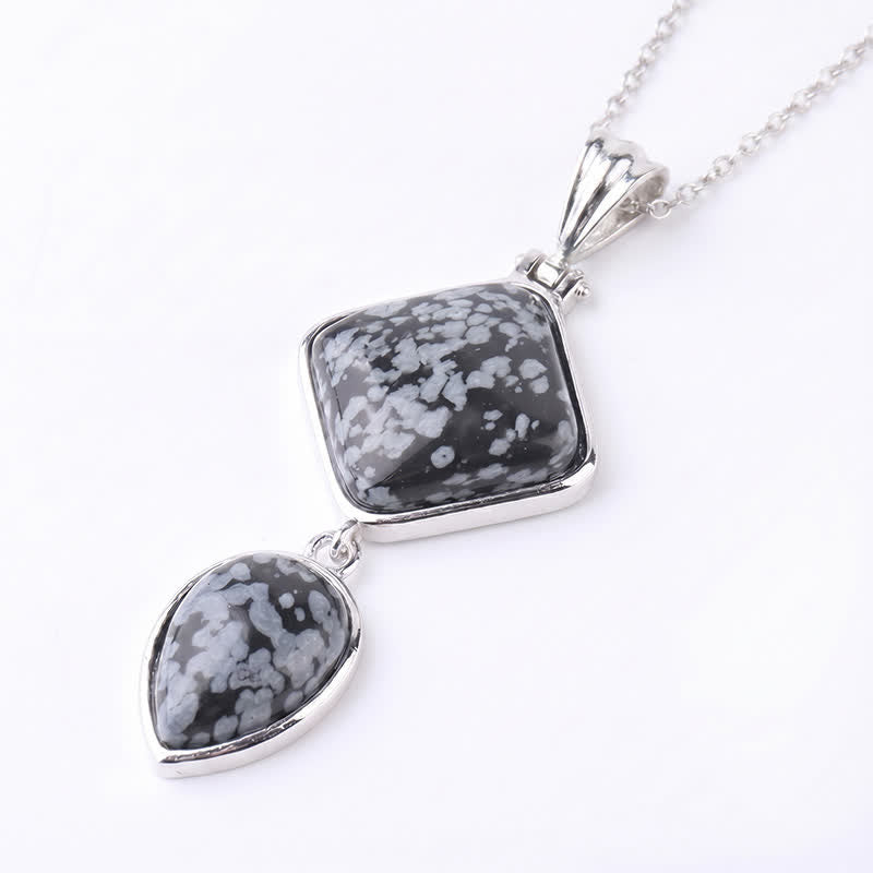 Buddha Stones Collier apaisant avec pendentif double en opale de pierre naturelle - Obsidienne flocon de neige - image 24
