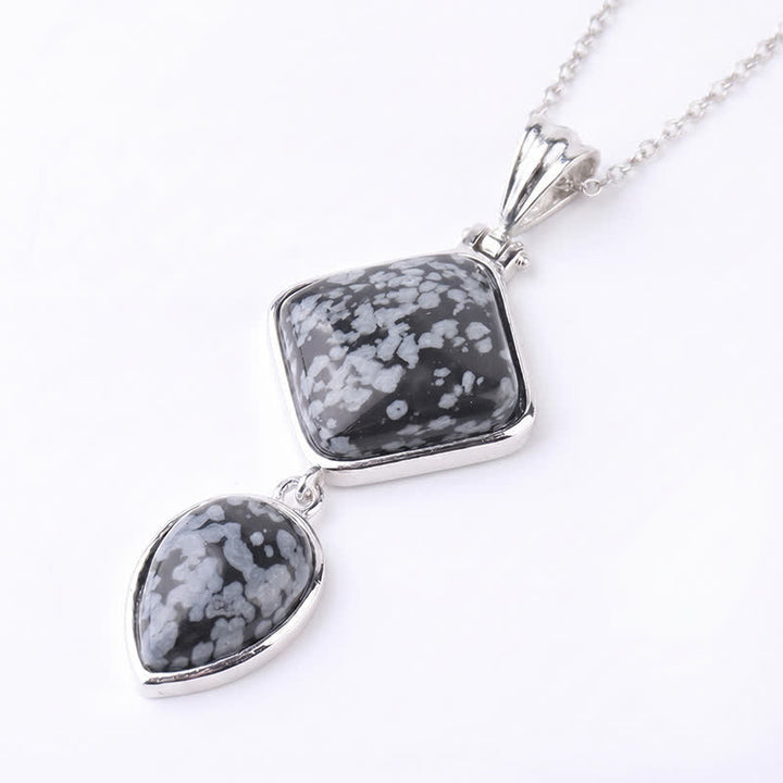 Buddha Stones Collier apaisant avec pendentif double en opale de pierre naturelle - Obsidienne flocon de neige - image 24