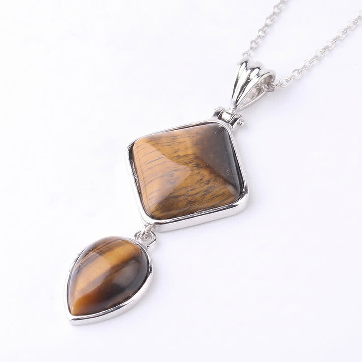 Buddha Stones Collier apaisant avec pendentif double en opale de pierre naturelle - Œil de tigre - image 14