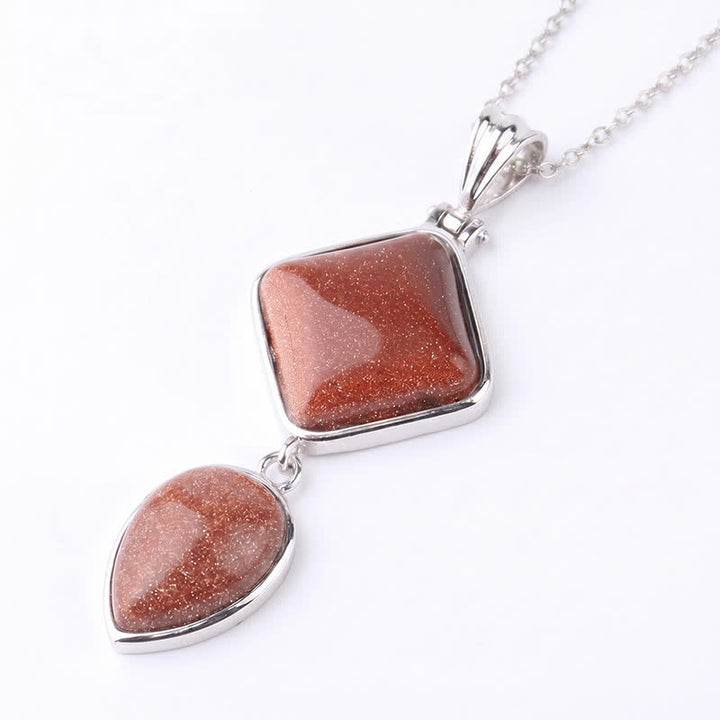 Buddha Stones Collier apaisant avec pendentif double en opale de pierre naturelle - Goldstone - image 16