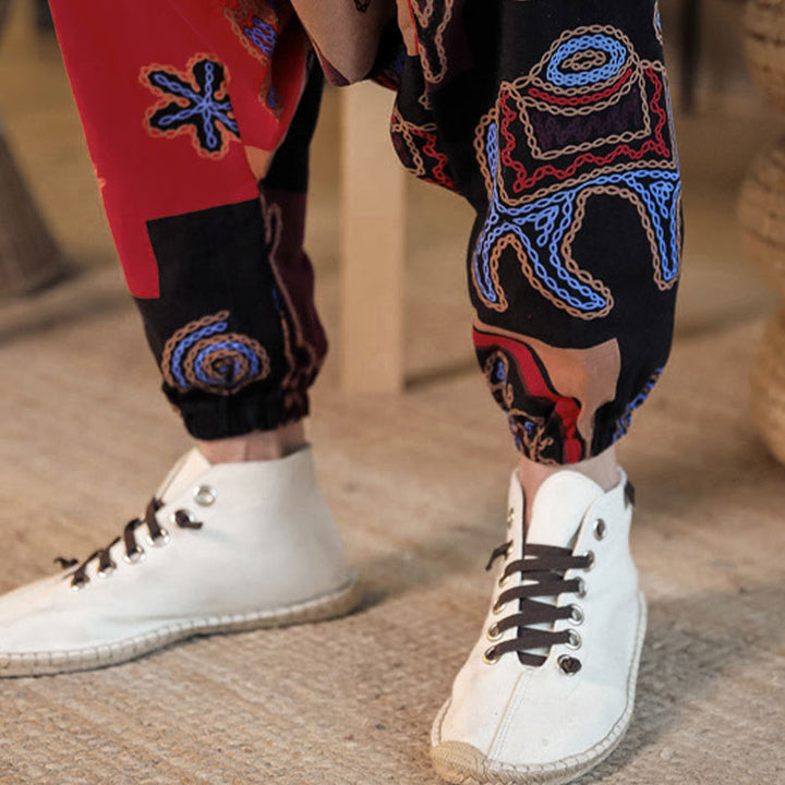 Pantalon harem court pour homme en coton à imprimé floral et Buddha Stones, avec poches - image 10