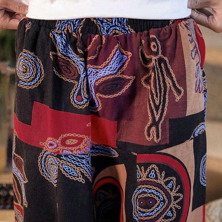 Pantalon harem court pour homme en coton à imprimé floral et Buddha Stones, avec poches - image 9