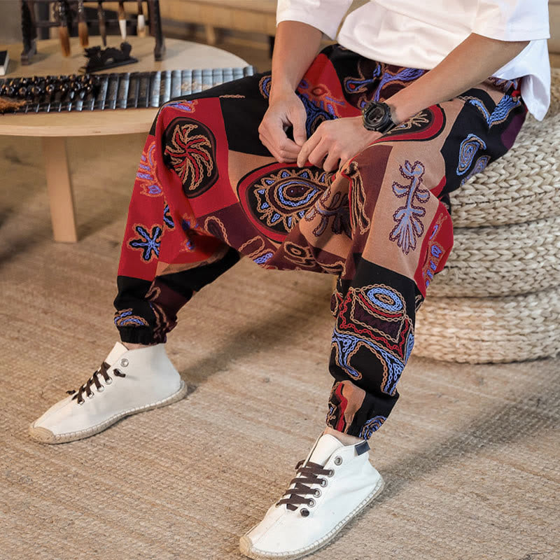 Pantalon harem court pour homme avec poches, imprimé floral à motif de Buddha Stones - image 8