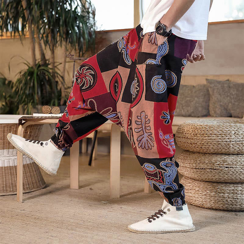 Pantalon harem court pour homme avec poches, imprimé floral à motif de Buddha Stones - image 4