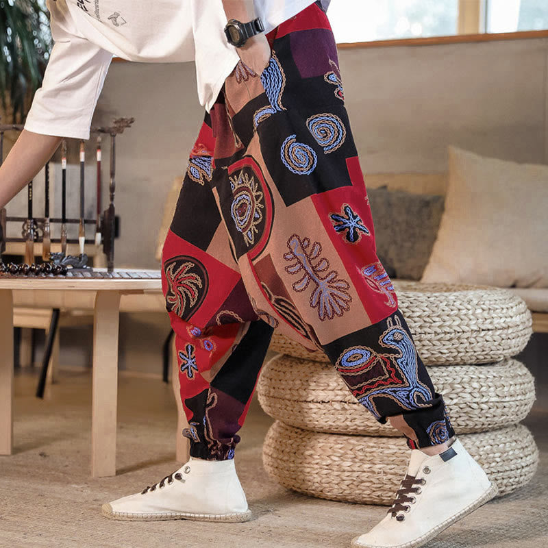 Pantalon harem court pour homme avec poches, imprimé floral à motif de Buddha Stones - image 3