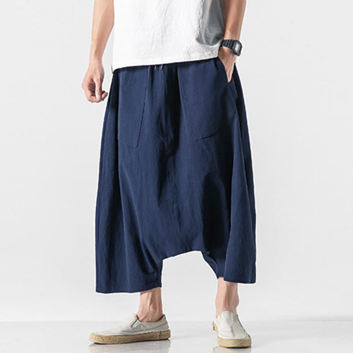 Pantalon homme décontracté à entrejambe basse, cordon de serrage, longueur 7-8, jambes larges, poches, motif Buddha Stones - image 2