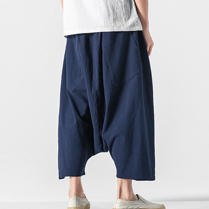 Pantalon homme décontracté à entrejambe basse, cordon de serrage, longueur 7-8, jambes larges, poches, motif Buddha Stones - image 4