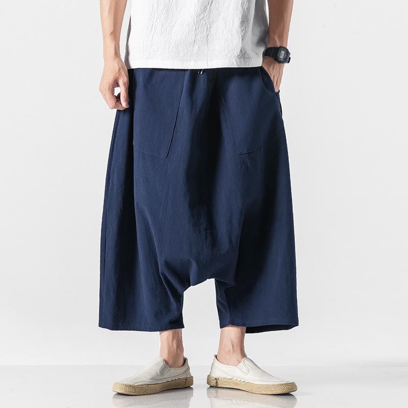Pantalon homme décontracté à entrejambe basse, cordon de serrage, longueur 7-8, jambes larges, poches, motif Buddha Stones - image 1