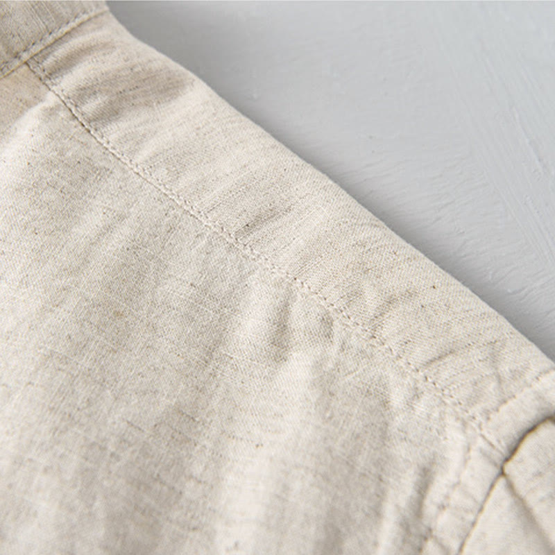Chemise d'été pour homme, couleur unie, demi-boutonnée, manches courtes, en coton et lin, Buddha Stones - image 7